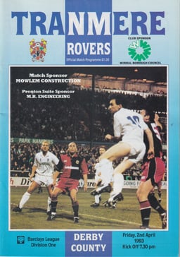 Tranmere Rovers v Derby County Match Programme 1993-04-02